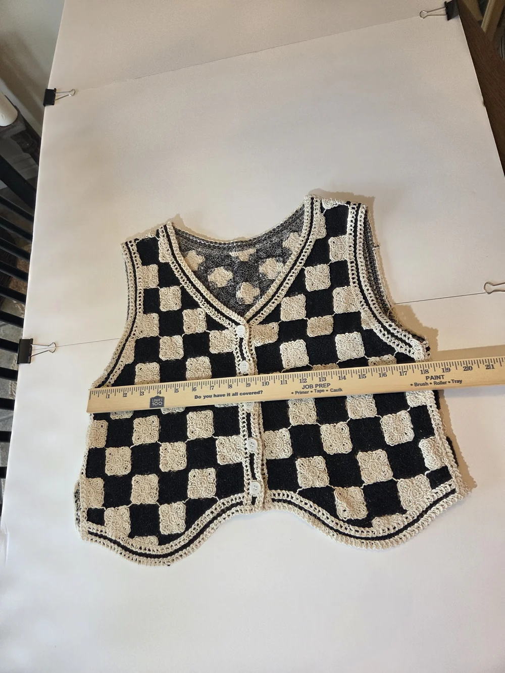 Crochet Checkerboard Vest - Black & Cream - Picture 4 of 11